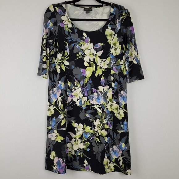 J. Jill Wherever Collection Black Floral Shift Dress 2D301 XSP - Picture 1 of 6